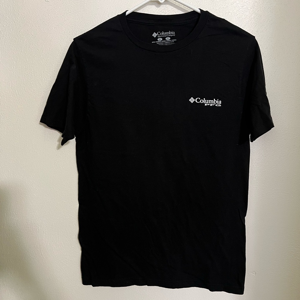COLUMBIA SPORTSWEAR Classic PFG Logo T Shirt Black Grey Fishing Flag Men's Sz S